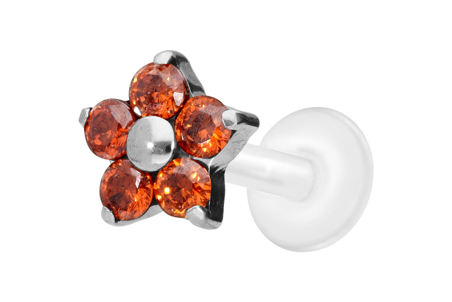 PTFE Labret Piercing mit Innengewinde + Titan-Aufsatz KRISTALLBLUME